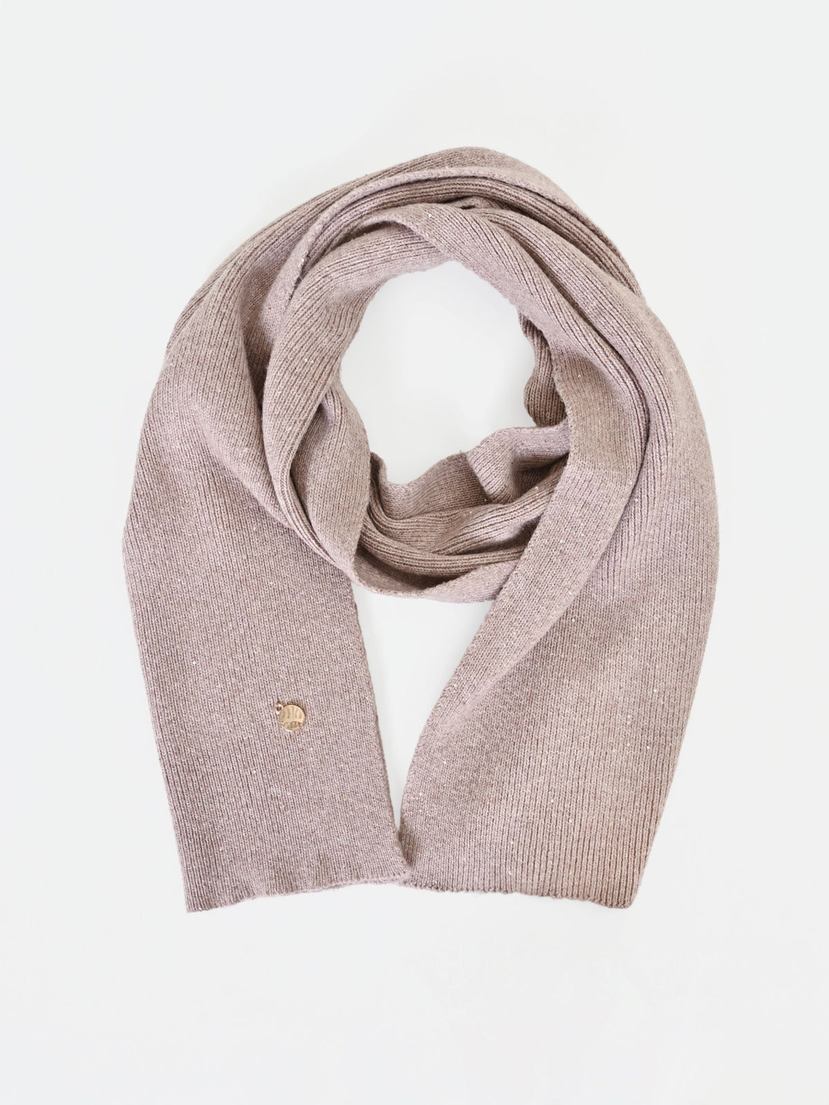 Sciarpa in maglia a costine tortora beige con punti luce