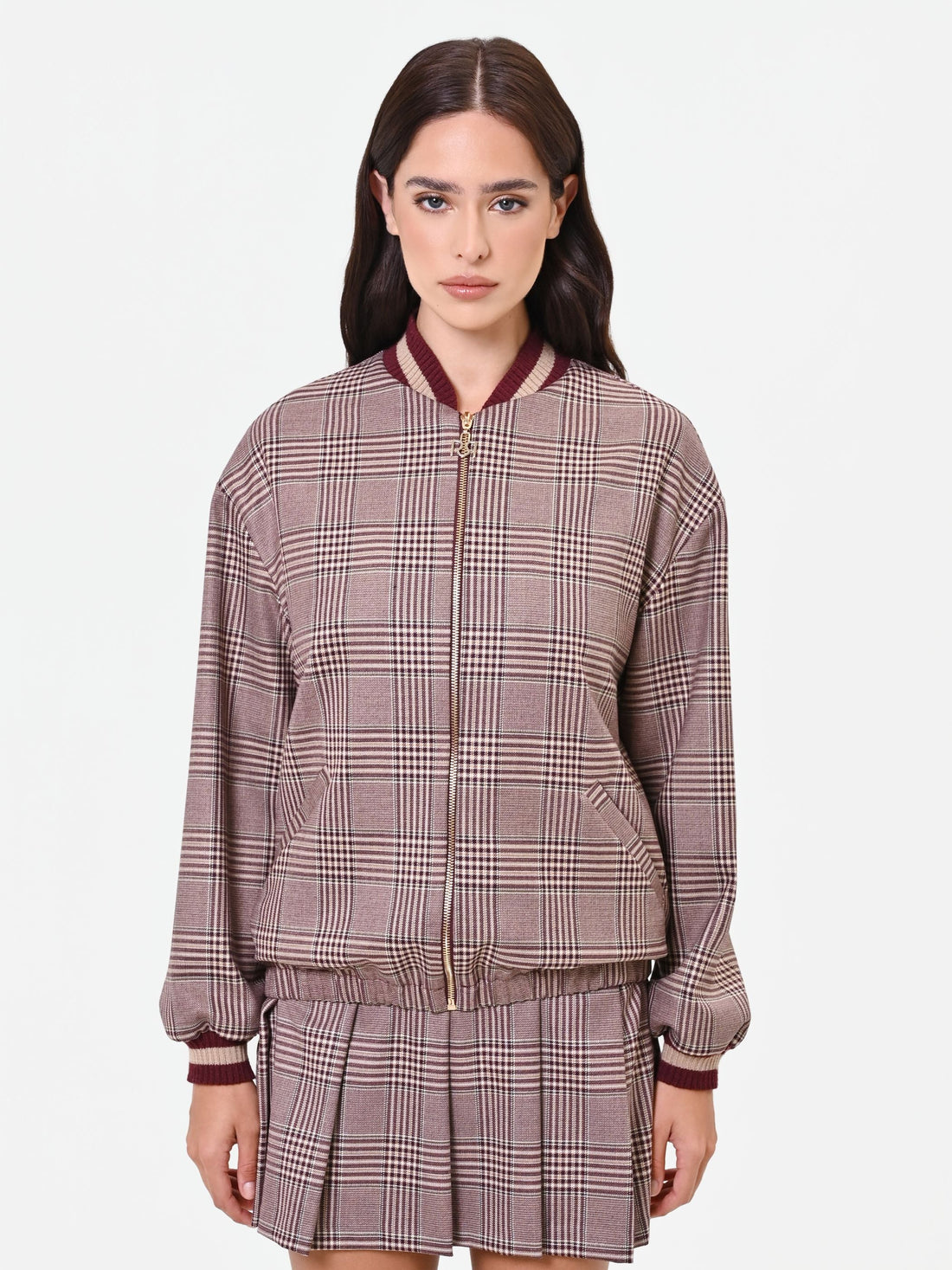 Bomber fantasia check rosso bordeaux