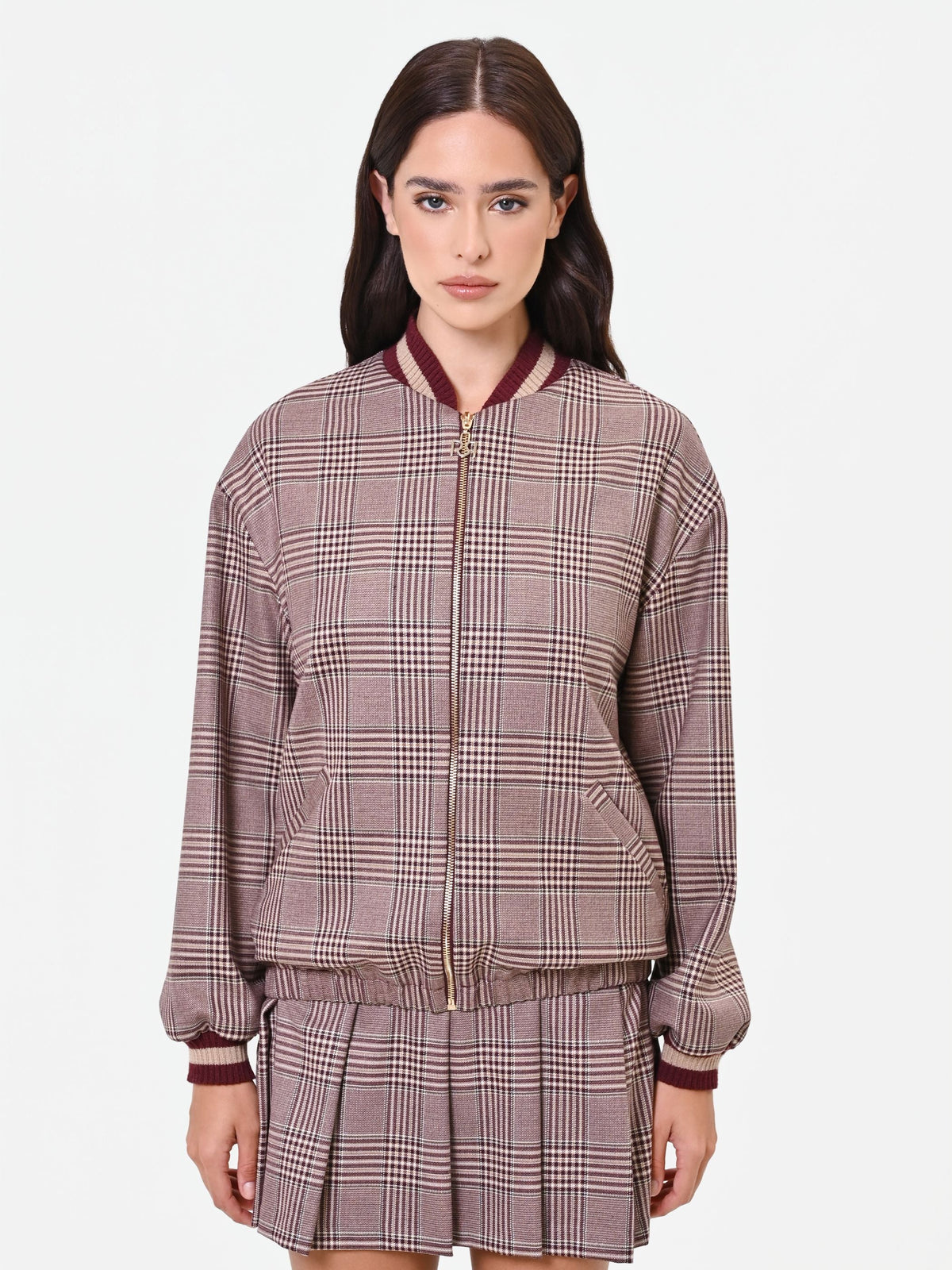 Bomber fantasia check rosso bordeaux