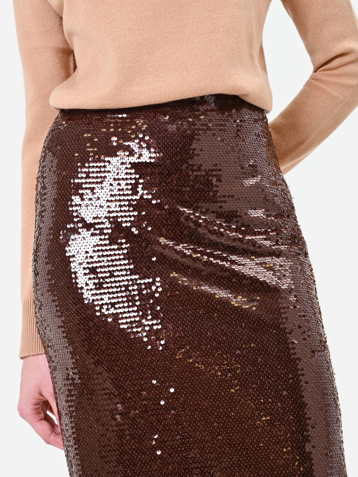 Gonna longuette marrone in paillettes