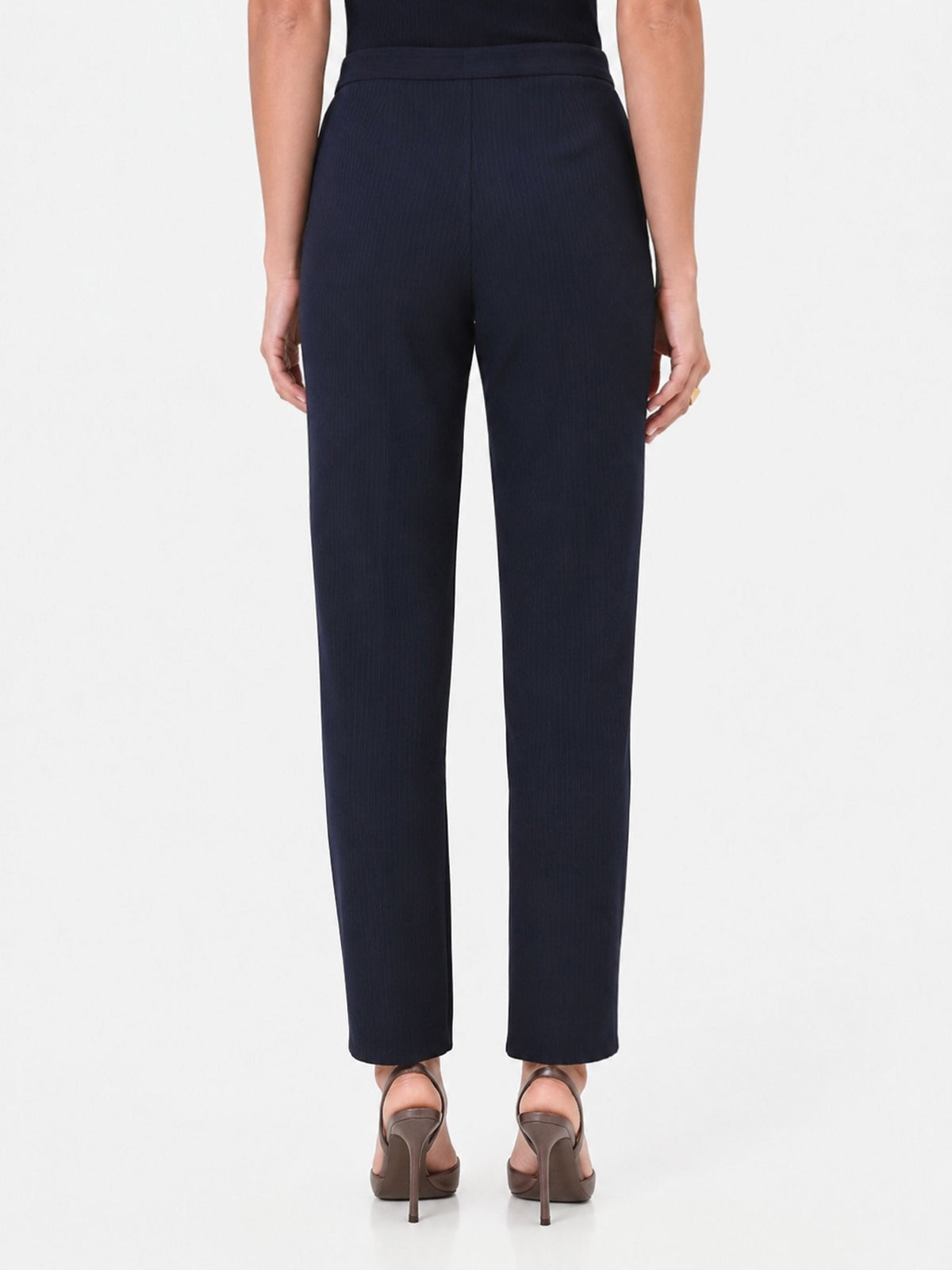Pantalone Studio gessato in crepe blu navy