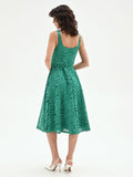 Abito midi verde prato in pizzo macramé
