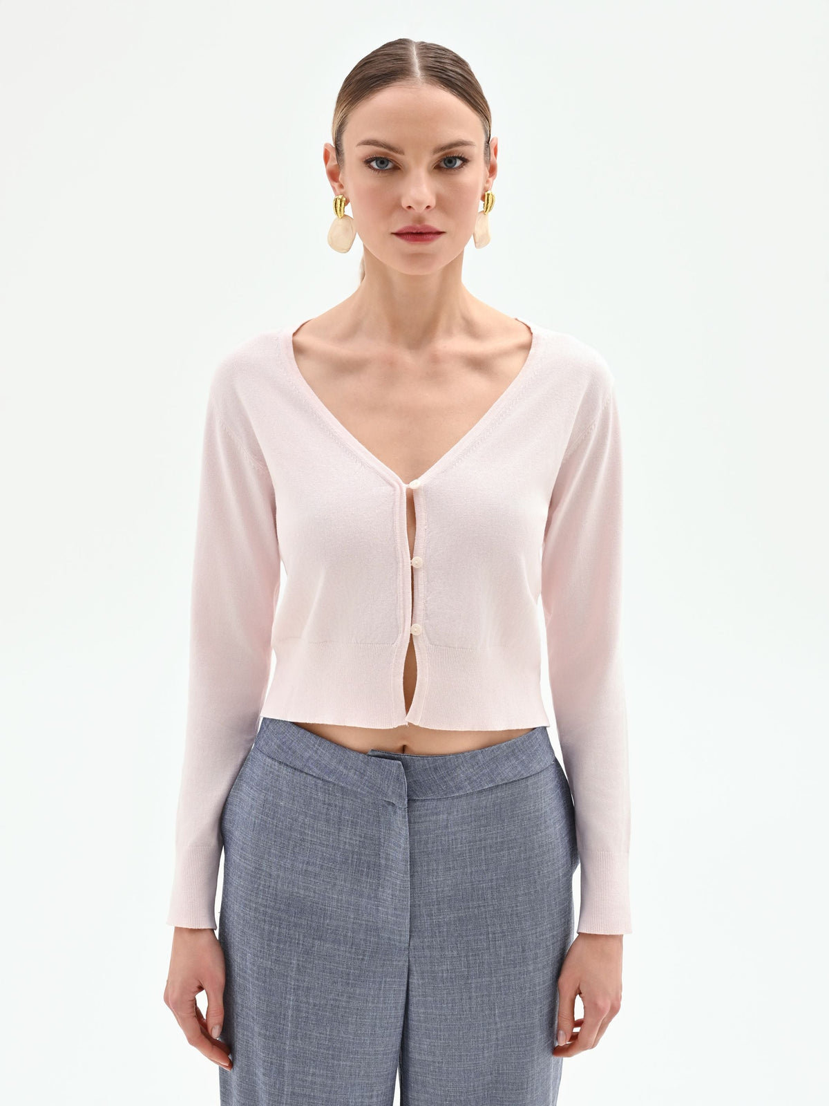 Cardigan cropped rosa pastello