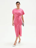 Abito midi rosa con nodo laterale