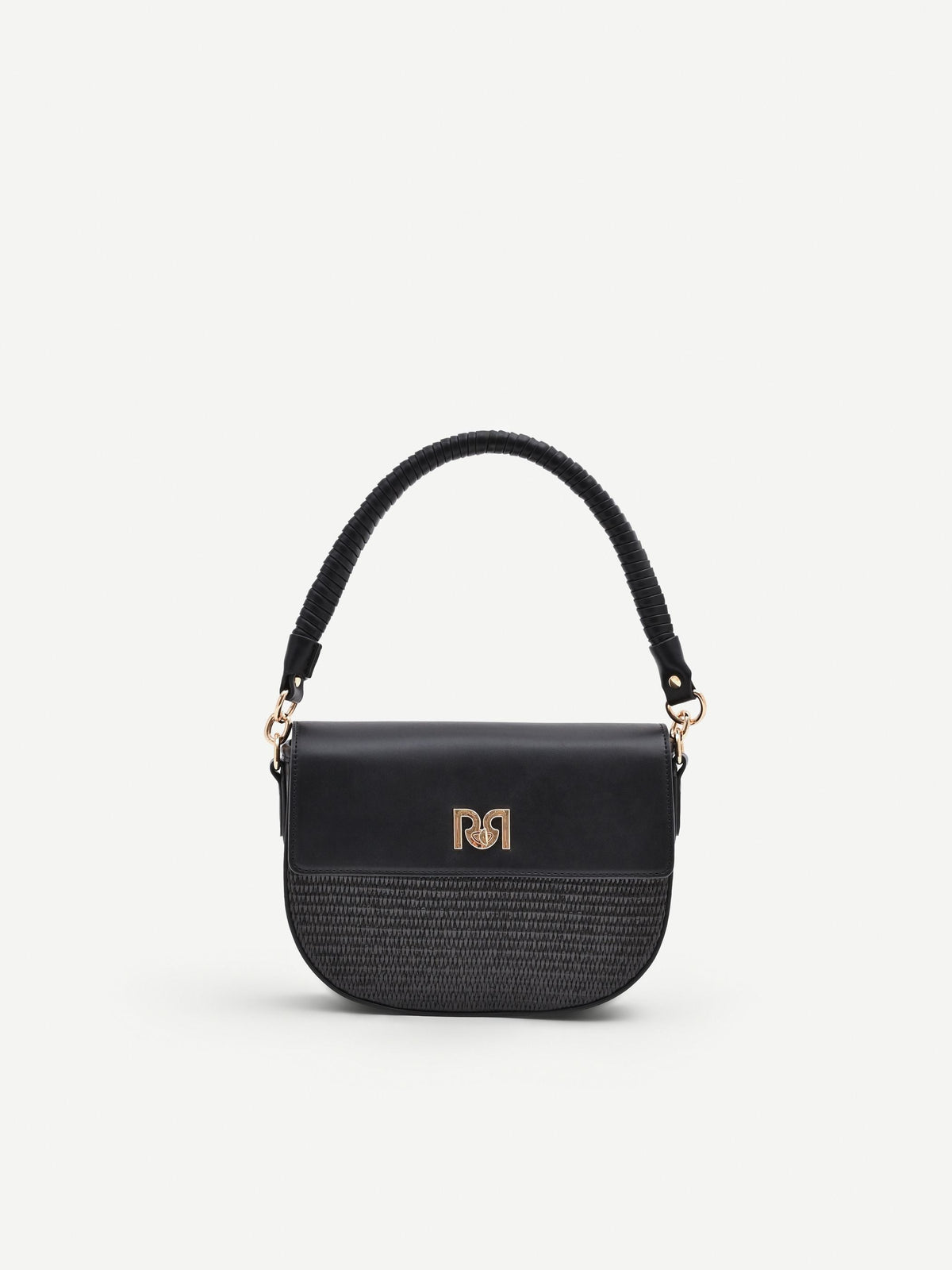 Borsa sella nera con finiture effetto pelle