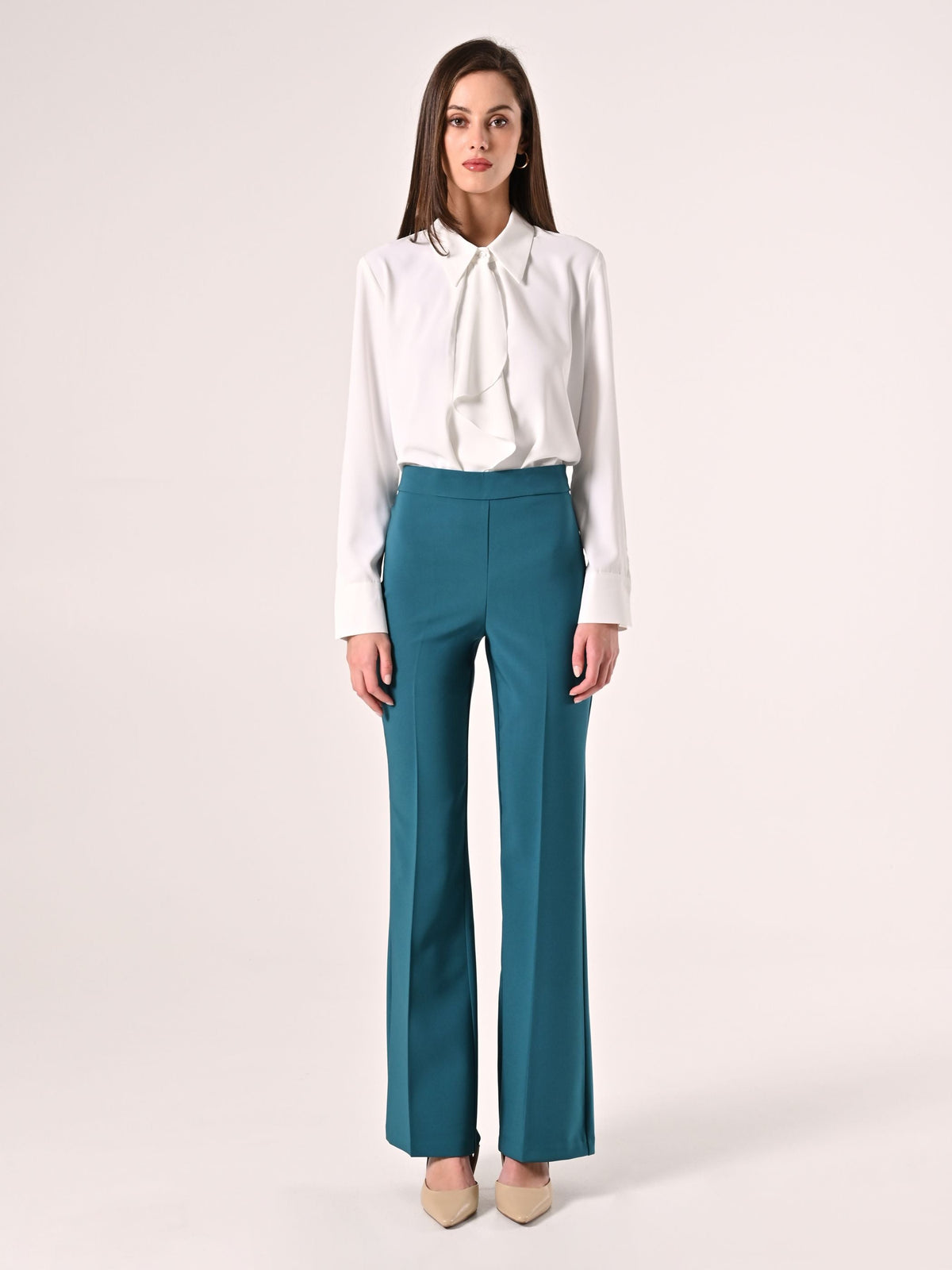 Pantaloni Flared in Tessuto Tecnico Verde Reale
