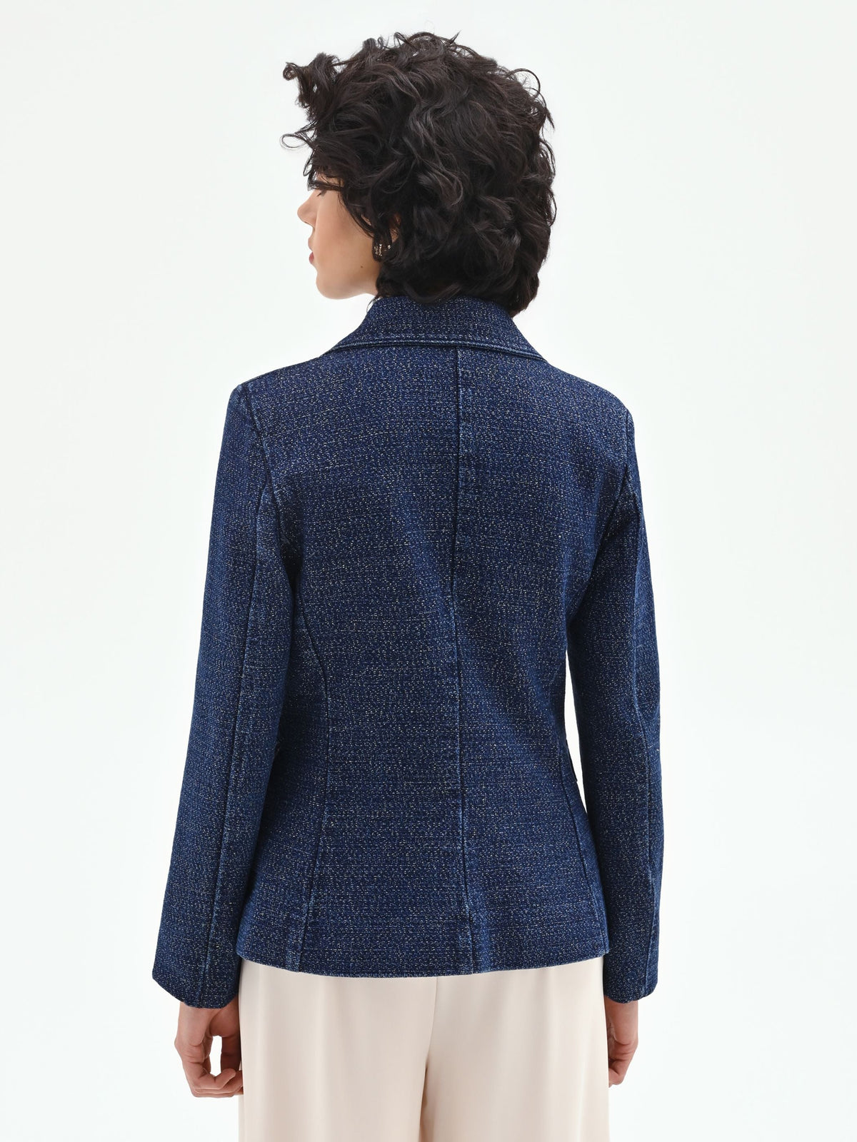 Giacca blazer blu in denim lurex