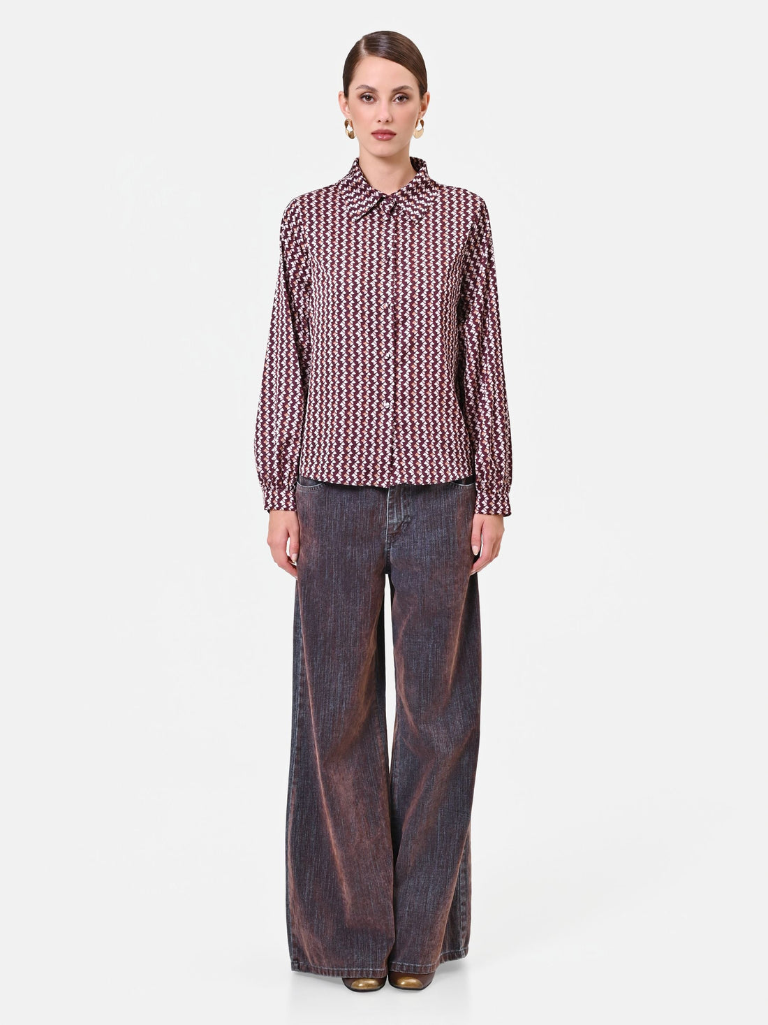 Camicia bordeaux con micro fantasia geometrica