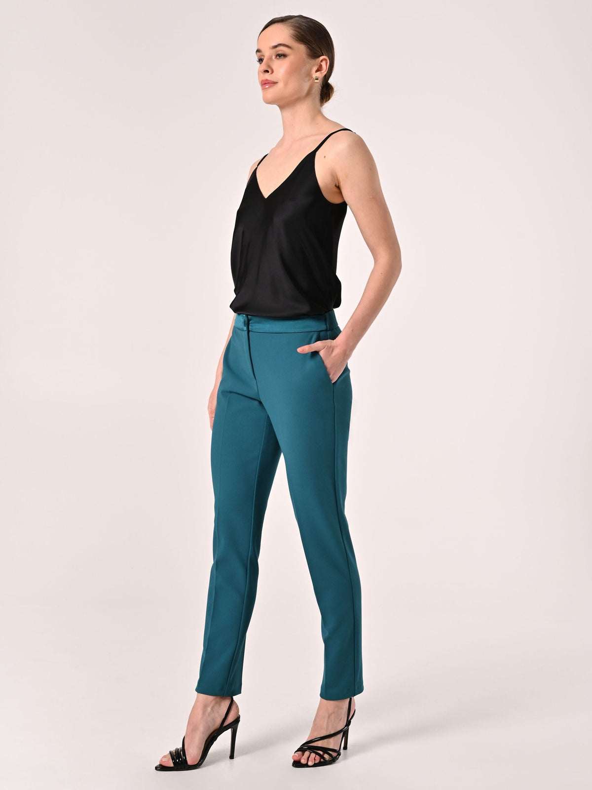 Pantaloni Verde Reale con Inserti in Raso