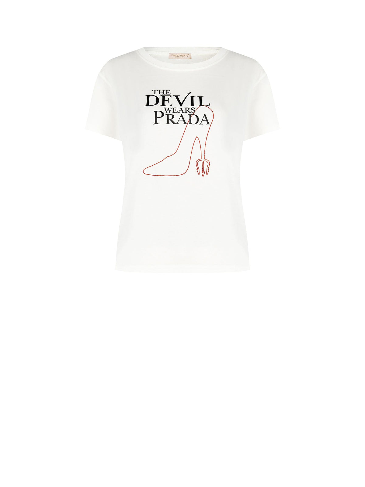 T-shirt bianca con stampa 'The Devil Wears Prada' in cotone