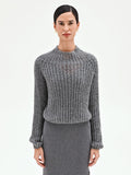 Maglia a collo alto grigia con filato lurex