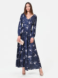 Abito lungo blu navy a fantasia floreale
