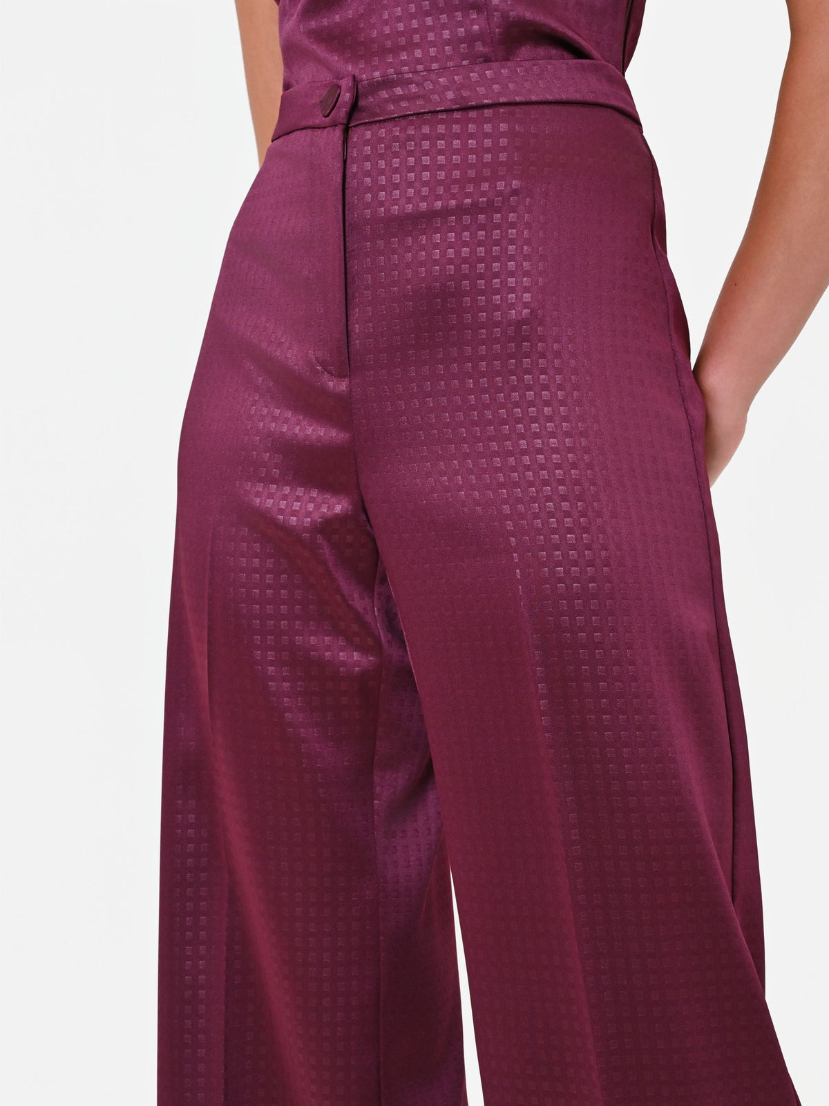 Pantalone a palazzo in raso bordeaux rosso Giorgia Palmas X Rinascimento