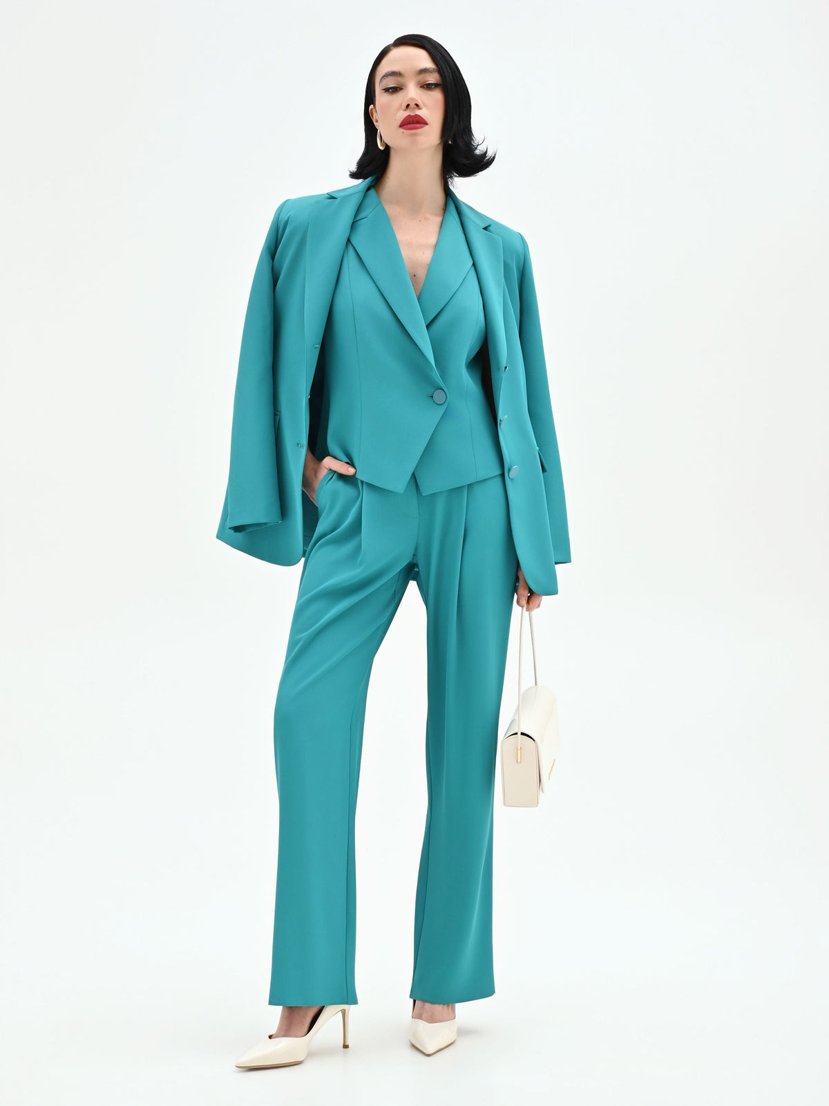 Pantalone Studio con pinces in cadi verde smeraldo