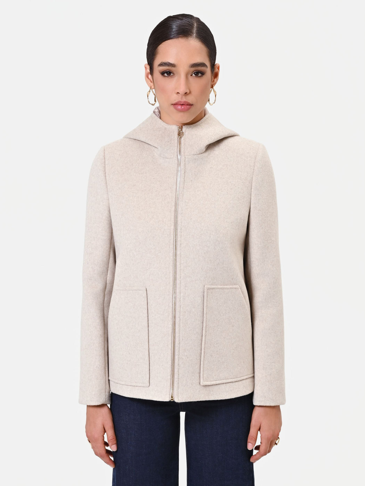 Giacca tortora beige con cappuccio