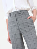 Pantalone grigio a gamba ampia con fantasia check