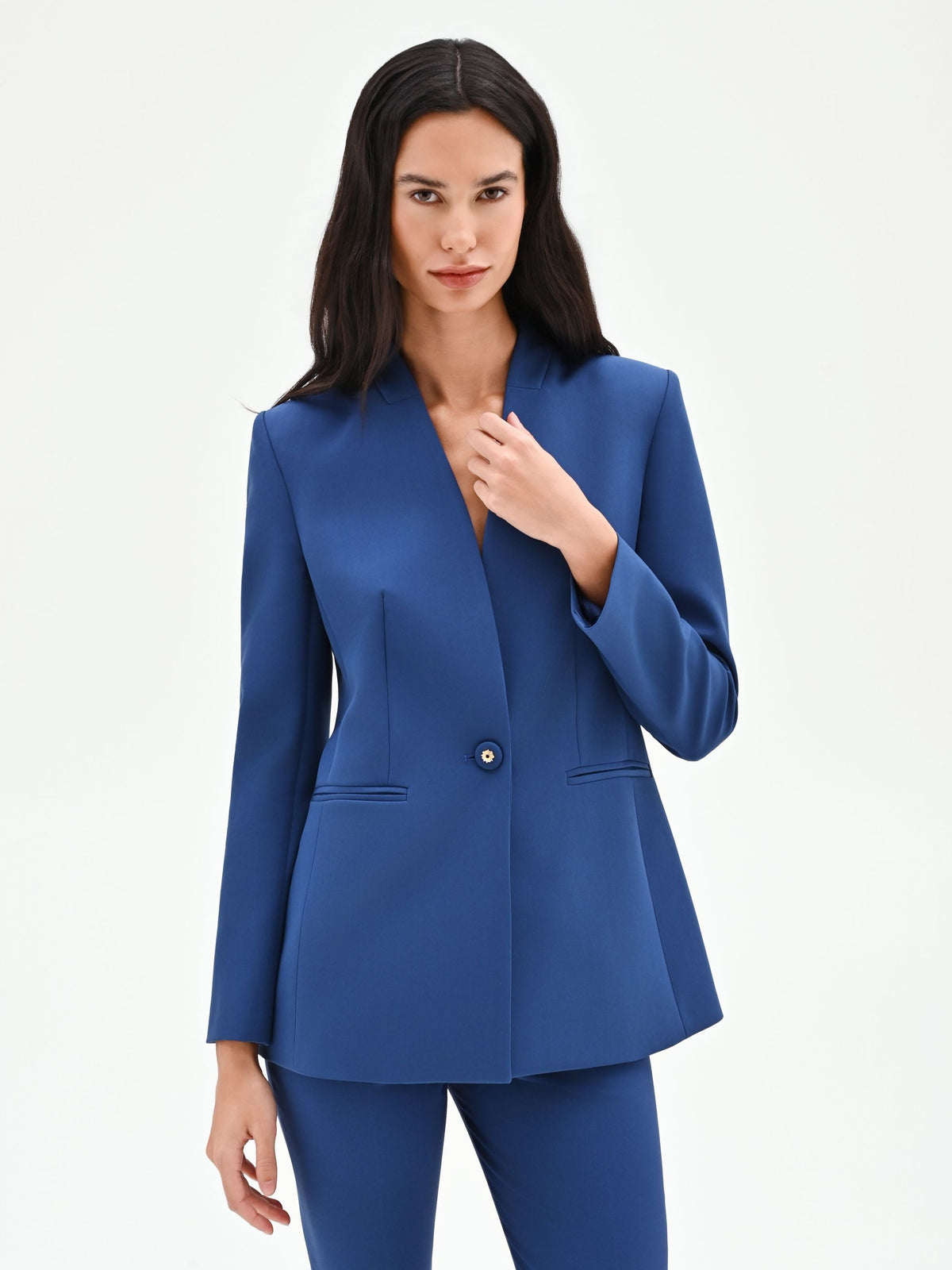 Giacca blazer blu brillante senza rever