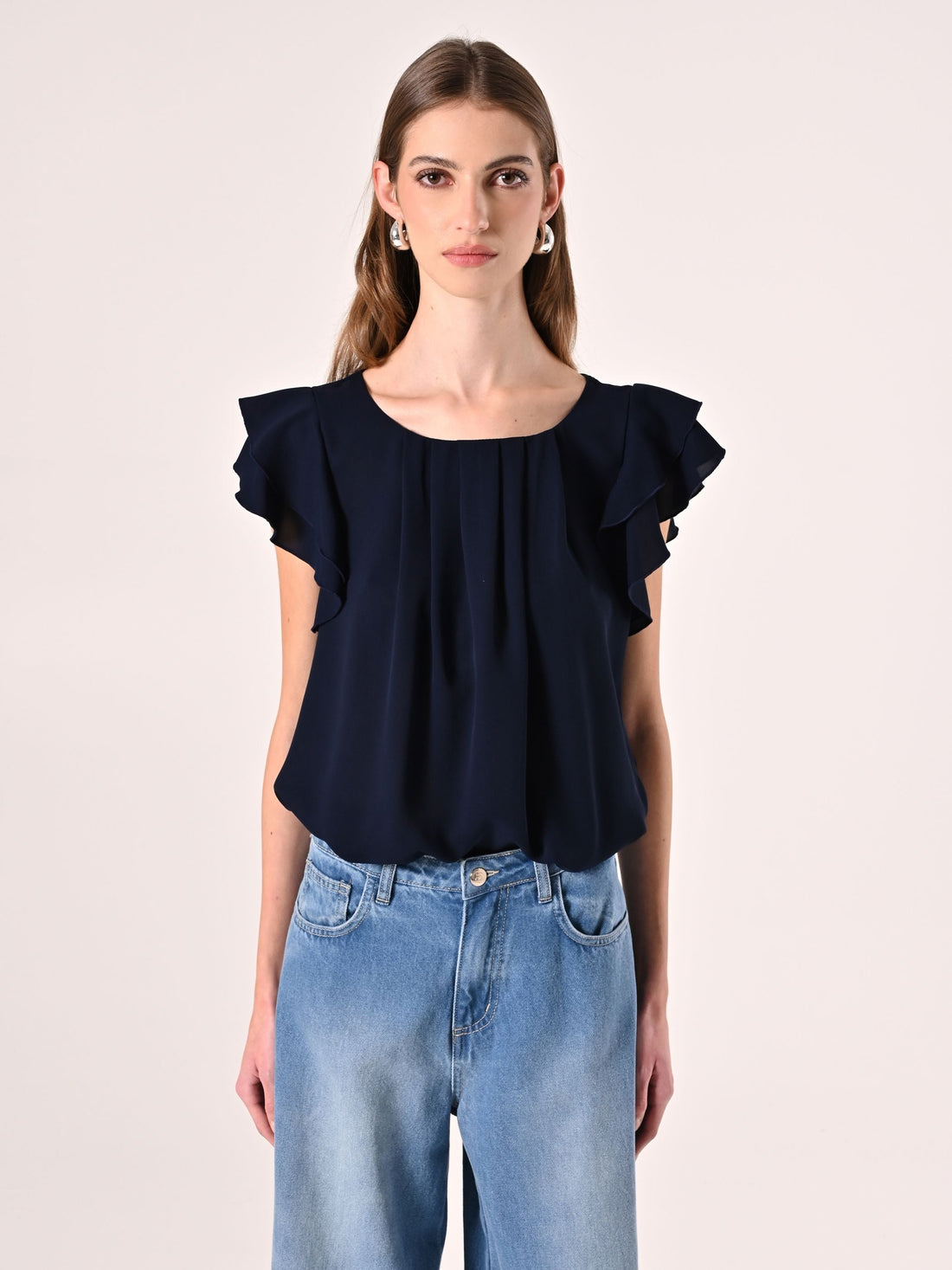 Blusa con Maniche ad Aletta Blu Navy