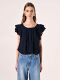 Blusa con Maniche ad Aletta Blu Navy