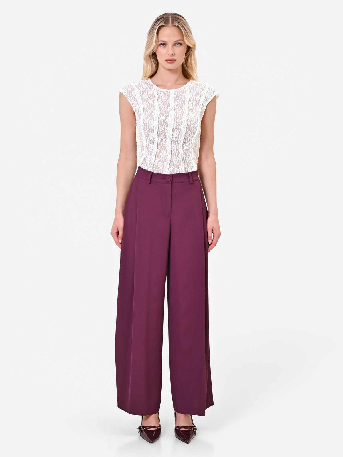 Pantalone a palazzo fluido bordeaux rosso