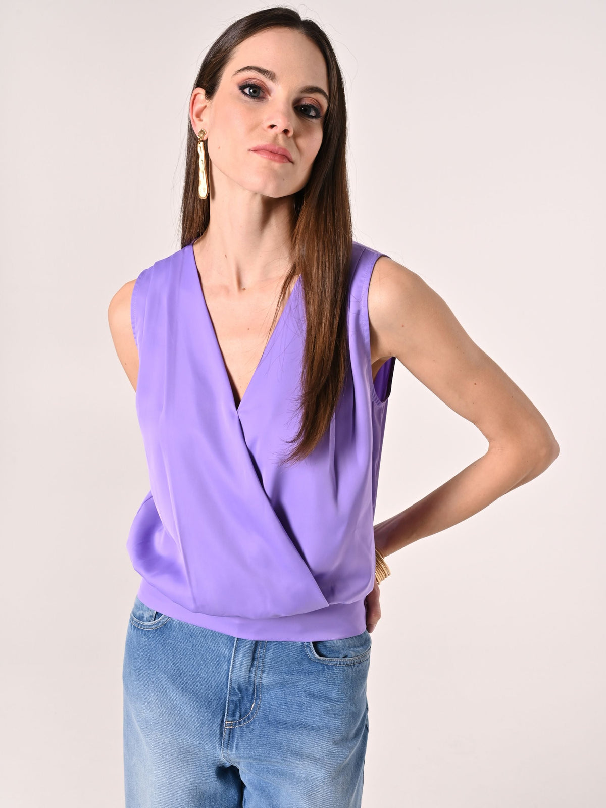 Top Incrocio in Raso Lavanda Viola