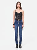 Top bustier nero in pizzo floreale