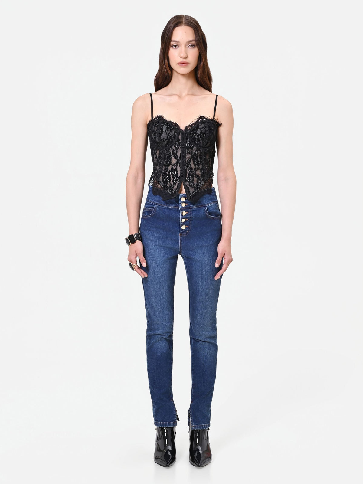 Top bustier nero in pizzo floreale