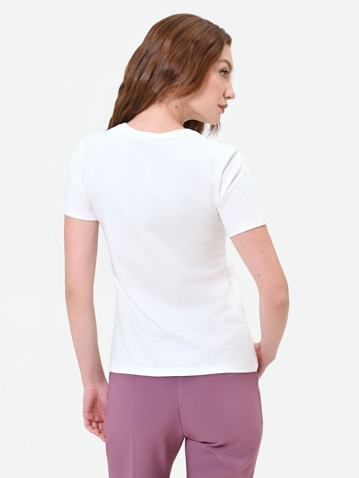 T-shirt panna con stampa artistica