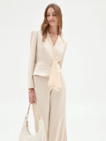 Giacca Beige Chiaro con Drappeggio in Raso