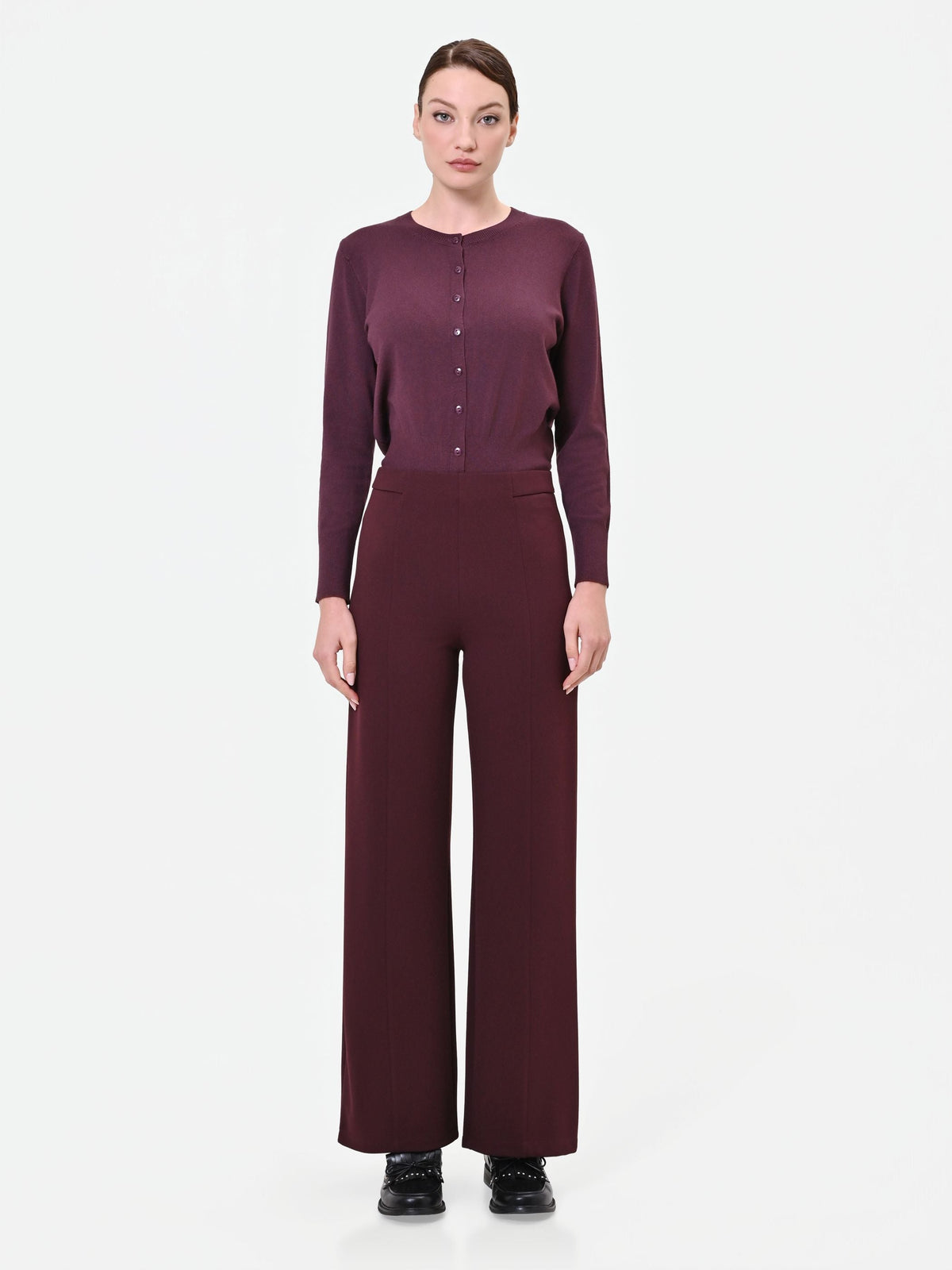 Pantalone a gamba larga bordeaux rosso