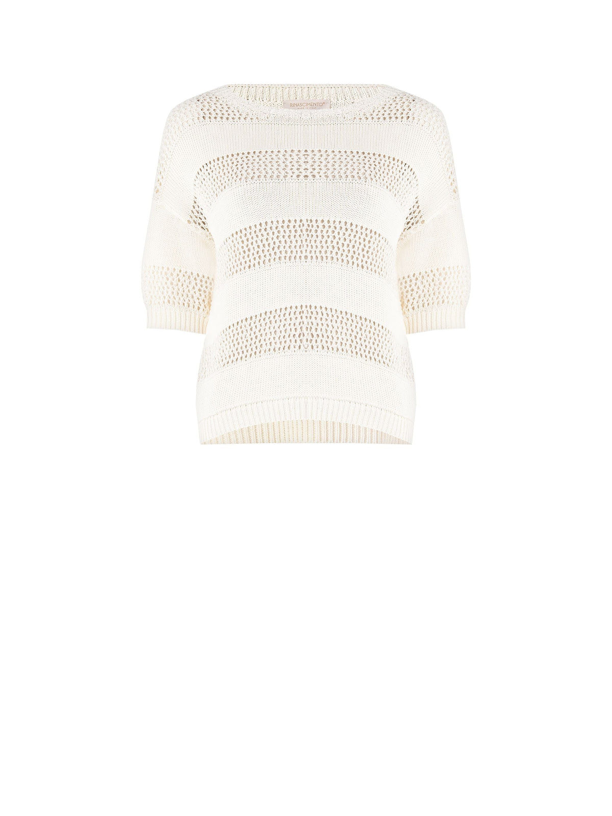 T-shirt in Maglia Traforata Beige