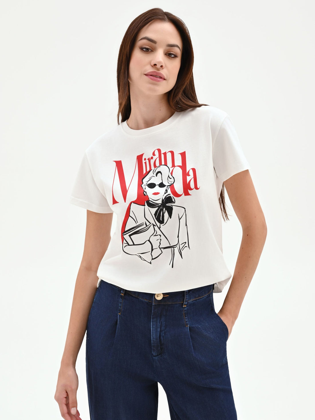 T-shirt 'Miranda: The Devil Wears Prada' bianca in cotone