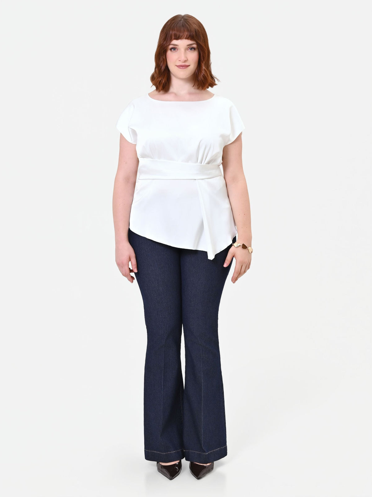 Blusa Curvy asimmetrica panna bianco in raso