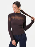 Maglia in viscosa marrone con inserto traforato