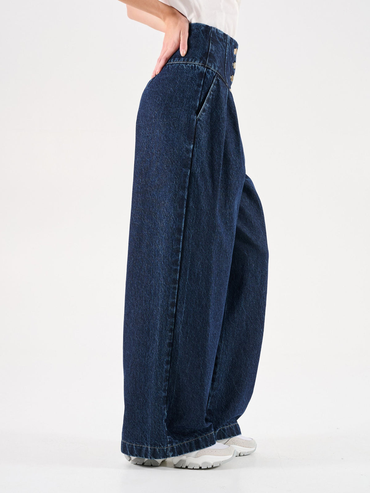 Jeans blu navy a vita alta