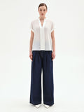 Blusa panna bianco in georgette con collo alla coreana