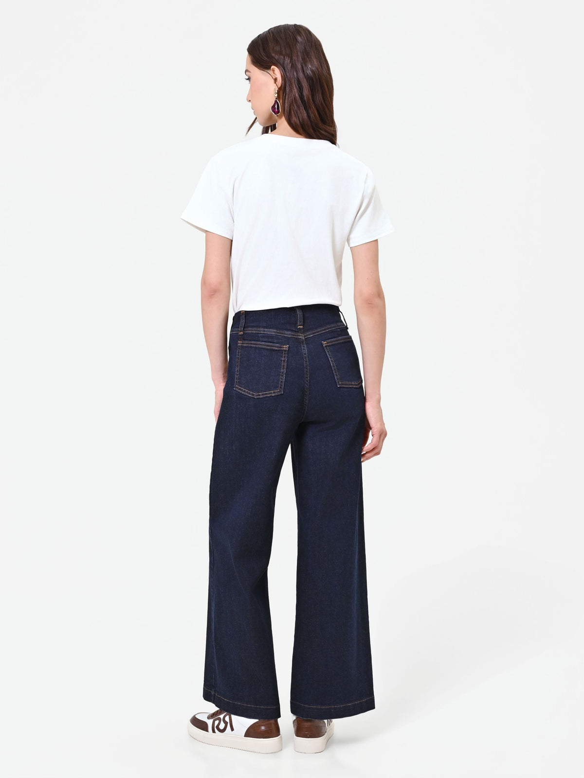 Jeans blu navy a palazzo con bottoni stile marina