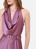Abito lungo rosa antico con scollo drappeggiato