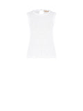 Top in maglia bianca con orli smerlati