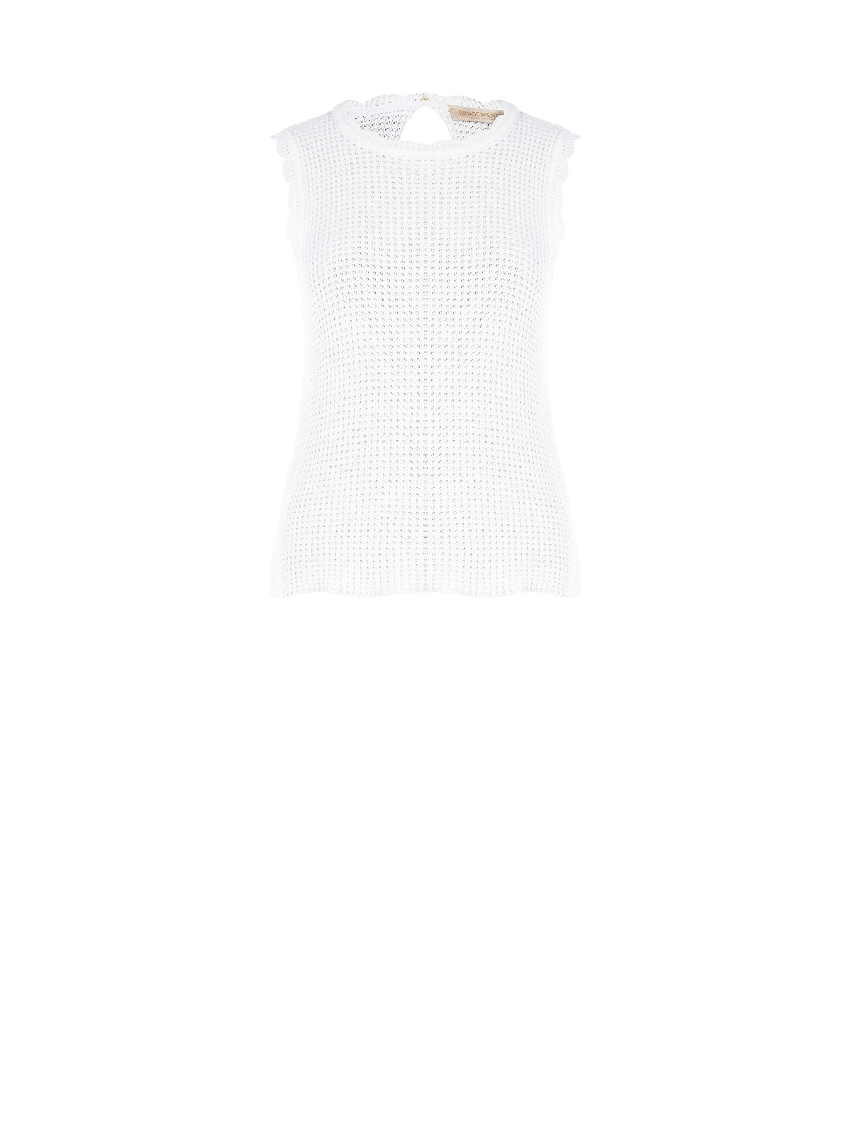 Top in maglia bianca con orli smerlati