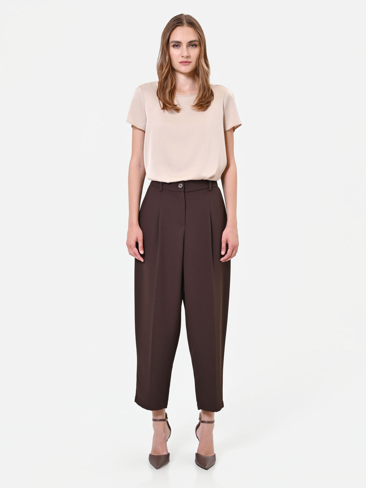 Pantalone marrone testa di moro con pinces