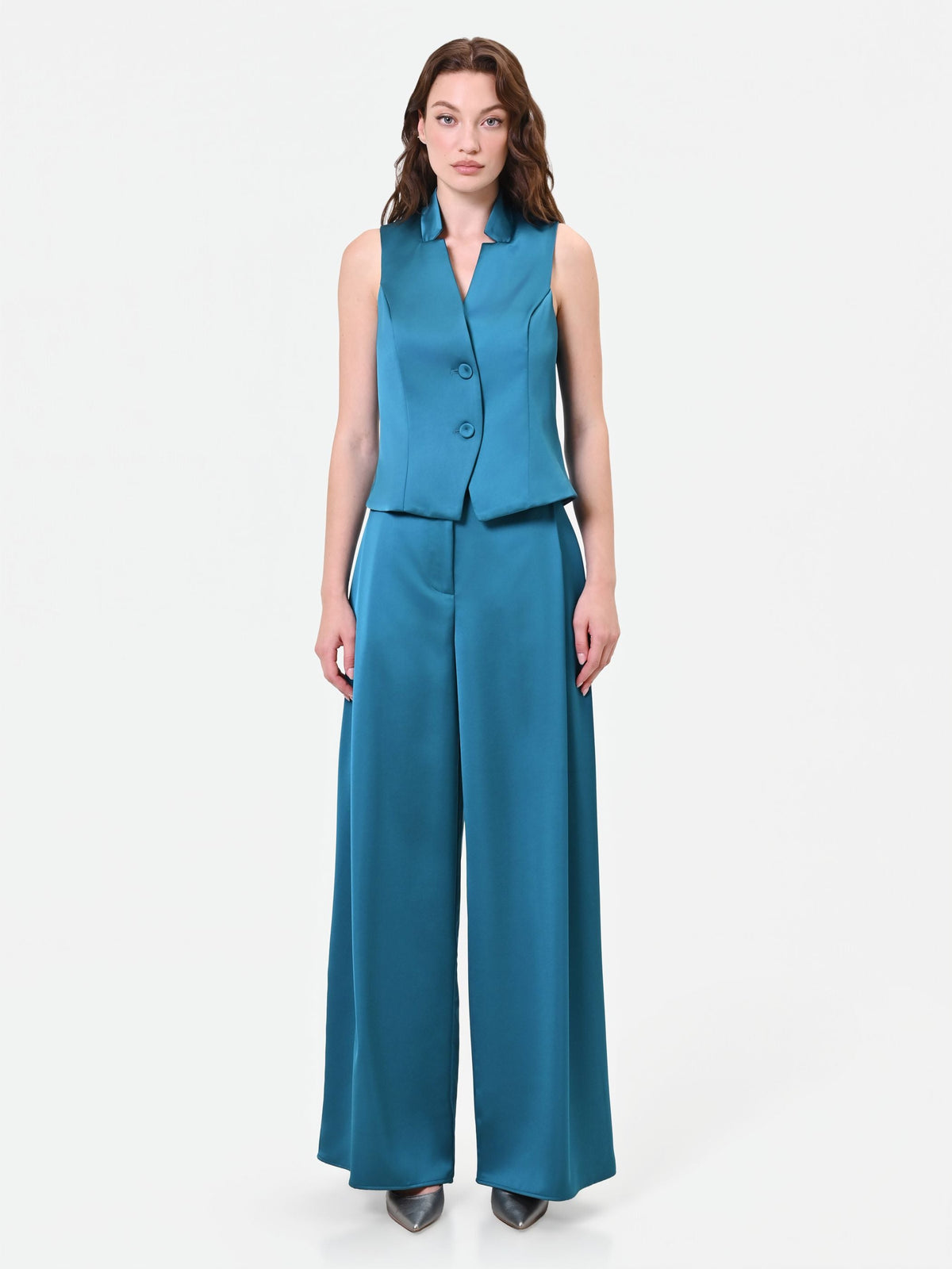 Gilet in raso blu ottanio