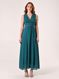 Abito Verde Reale Lungo con Piping Strass