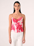 Top spalline Gioiello stampa Floreale Rosa Camelia