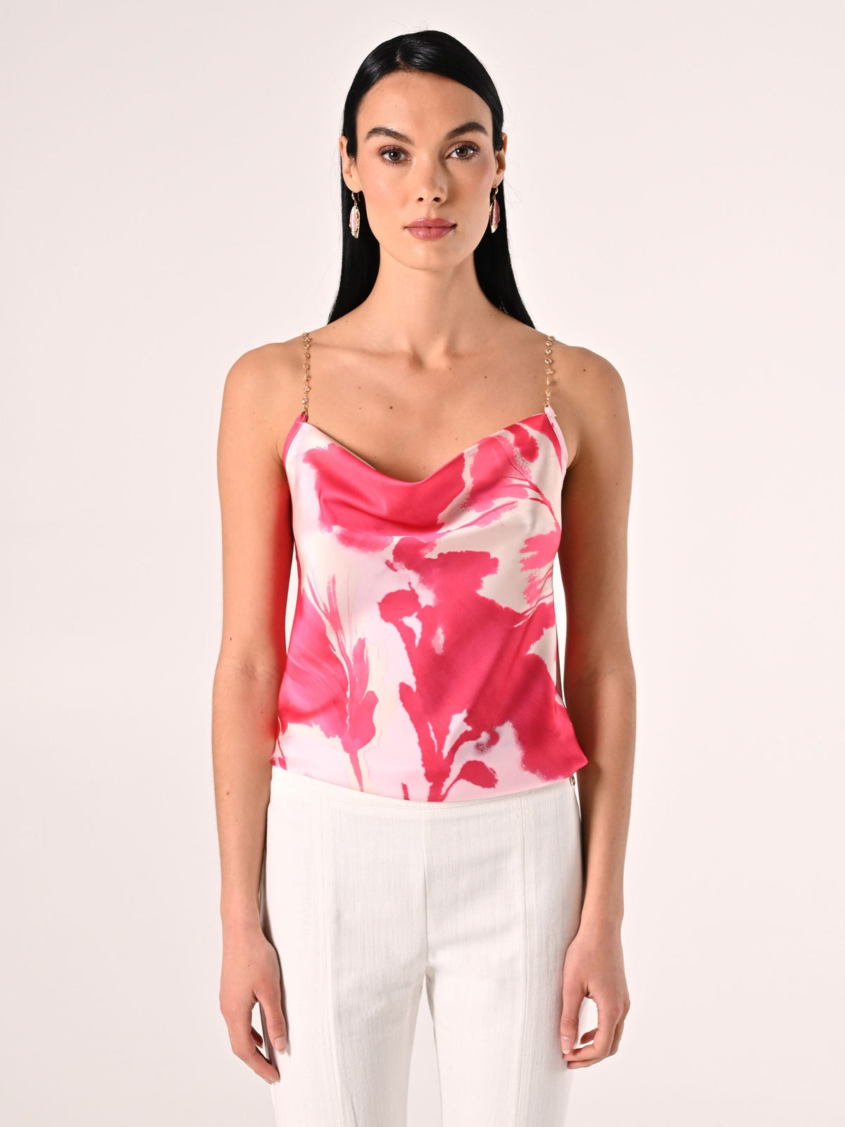 Top spalline Gioiello stampa Floreale Rosa Camelia