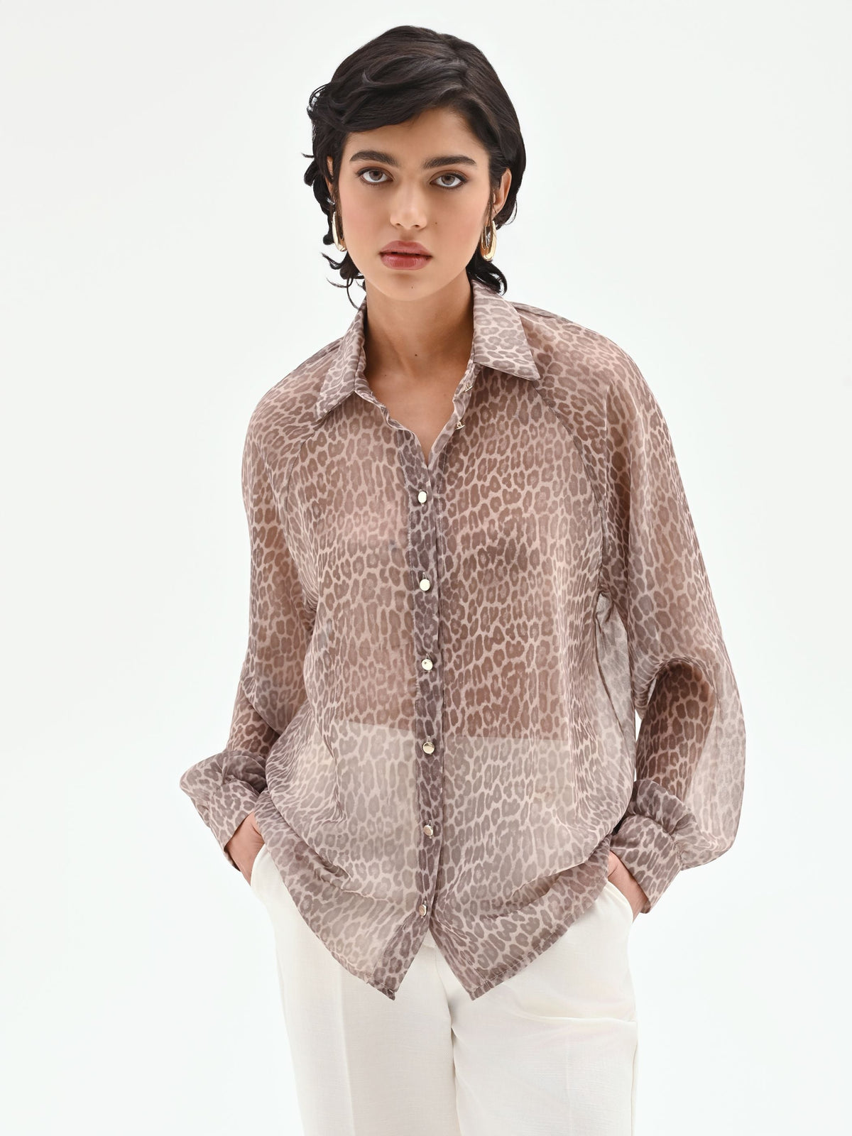 Camicia stampa animalier tortora beige
