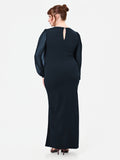 Abito Curvy lungo blu navy con maniche velate
