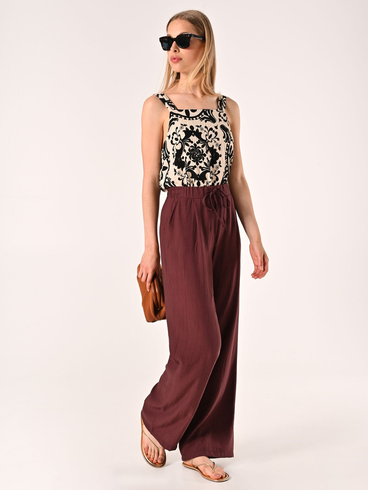 Pantalone Ampio in Viscosa color Cioccolato