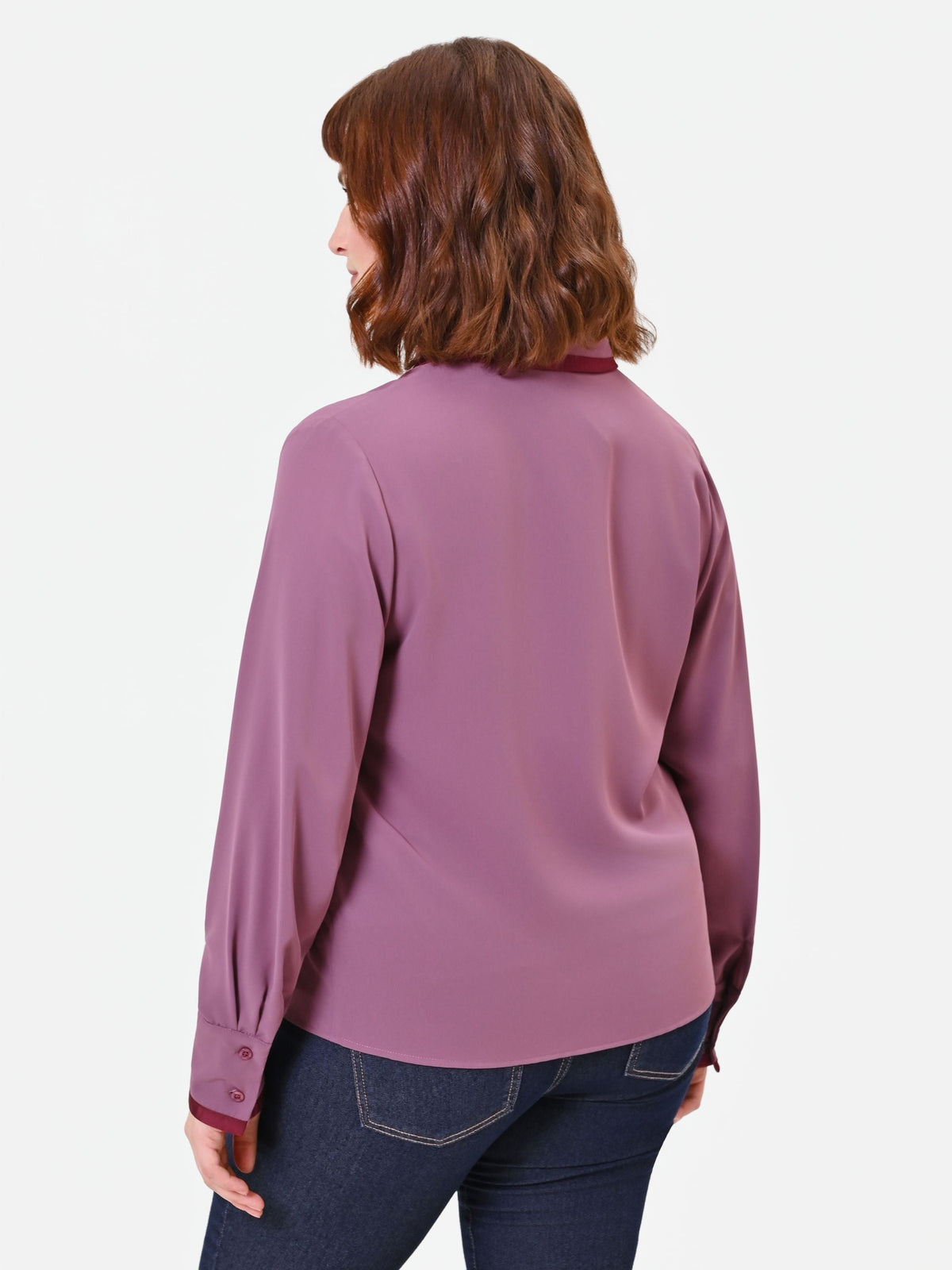 Camicia  Curvy in raso rosa antico con profili a contrasto