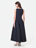 Abito blu navy jacquard con gonna ampia